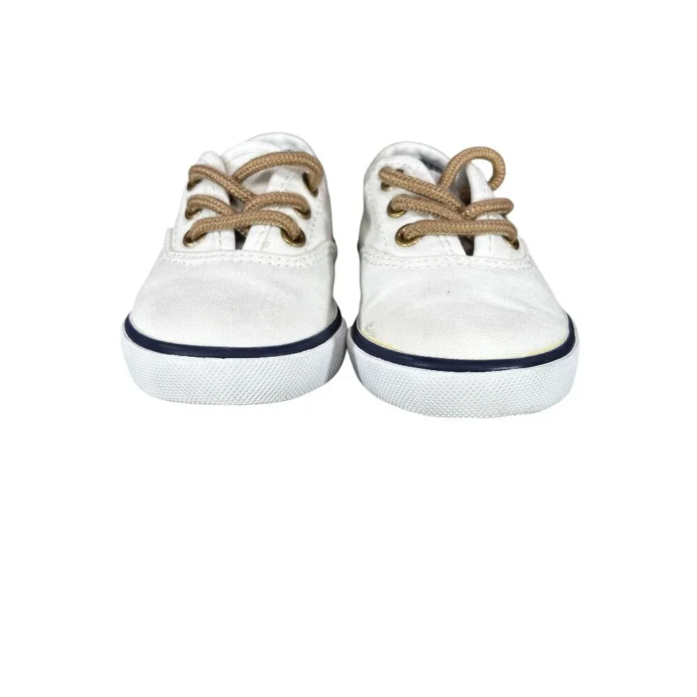 Janie And Jack Toddlers Canvas Sneakers Size 4 White & Beige Rubber Sole